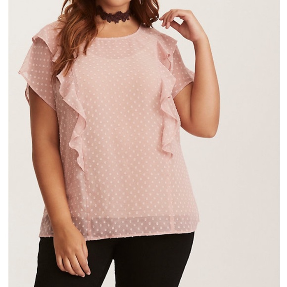torrid Tops - Torrid Chiffon ruffle front polka dot blouse 4